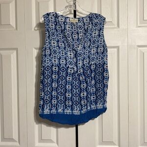 Grand & Greene blue & white top shirt blouse size MEDIUM